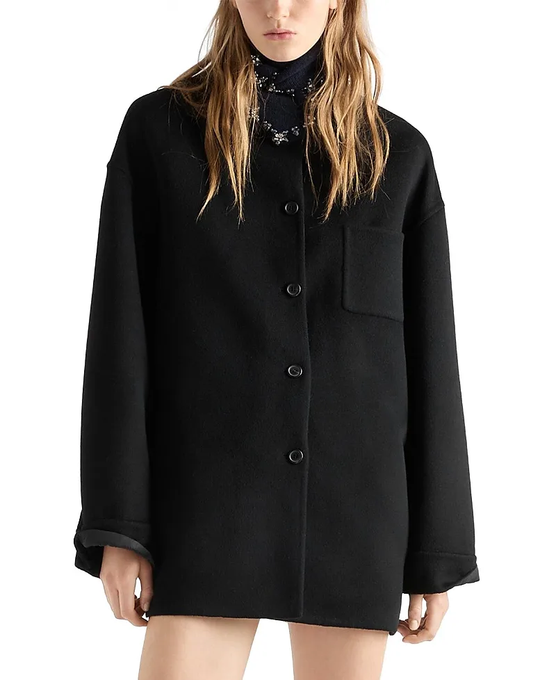 Reversible Double Cashwool and Re-Nylon Caban Jacket by Prada