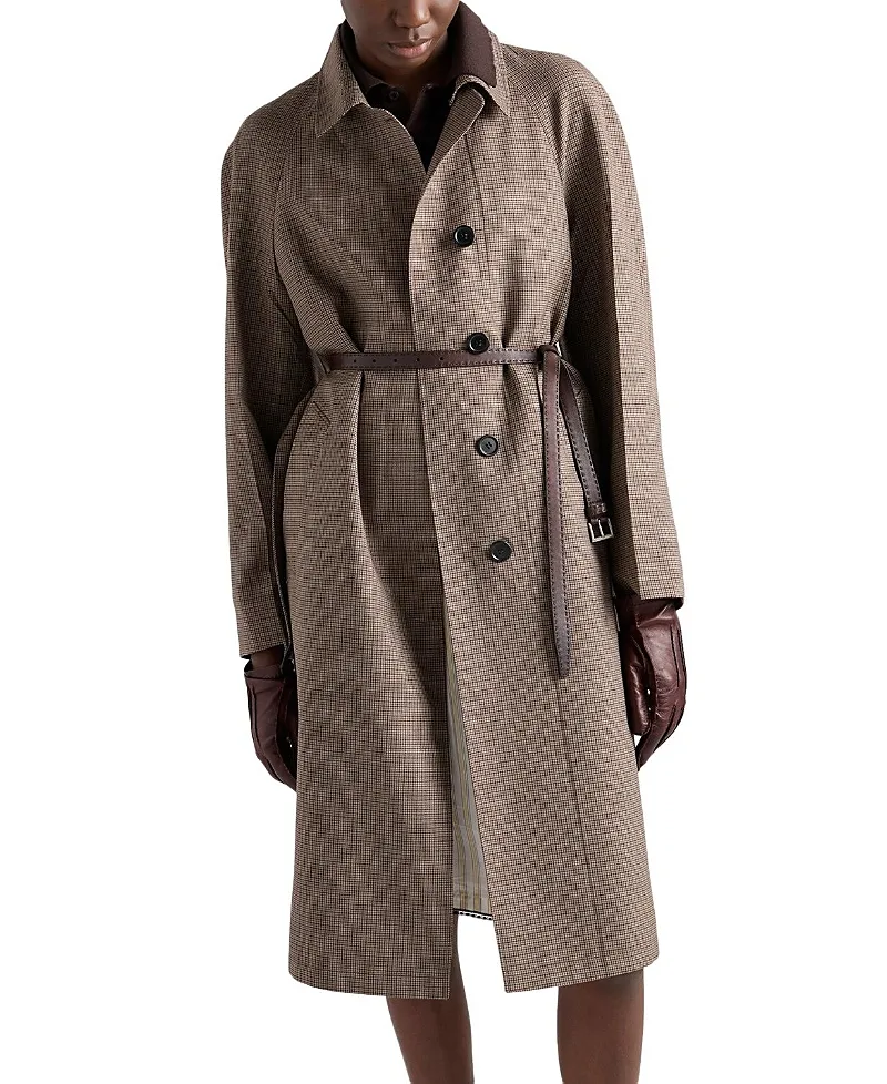 Single-Breasted Houndstooth Check Wool Coat by Prada