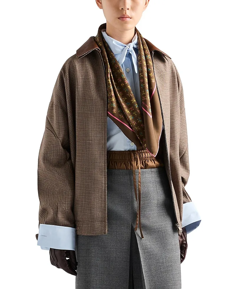 Houndstooth Wool Blouson Jacket by Prada