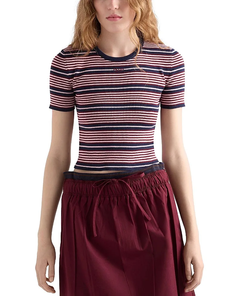 Short Sleeved Striped Cotton Sweater by Prada