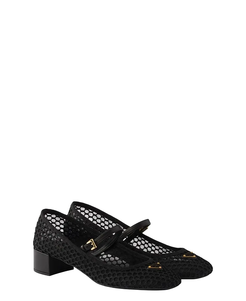 Low Heel Mesh Fabric Ballerinas by Prada