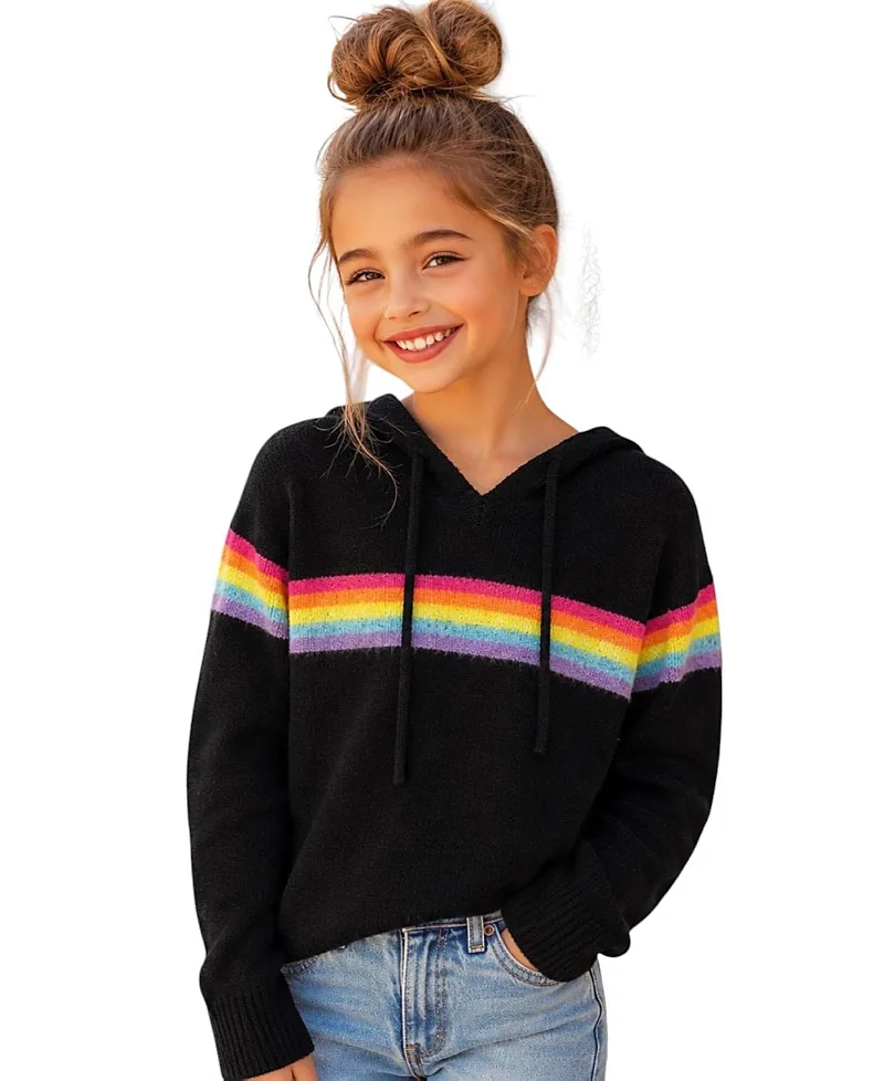 Rainbow Stripe Hooded Sweater by Malibu Sugar