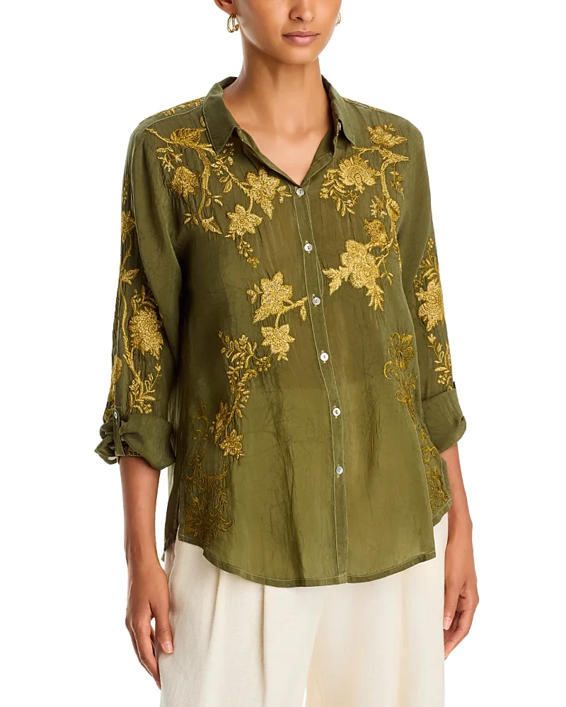 Amyle Rayana Embroidered Floral Shirt by Johnny Was