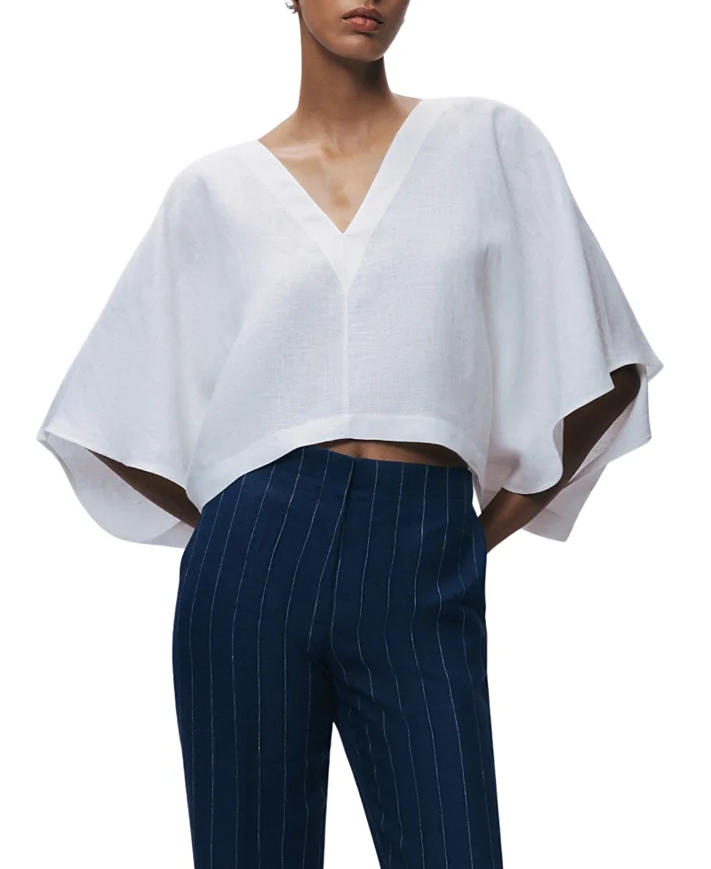 Belt Detail V-Neck Blouse by Nocturne