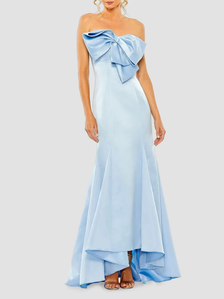 Mac Duggal Satin Strapless Bow Mermaid Gown by M.A.C.