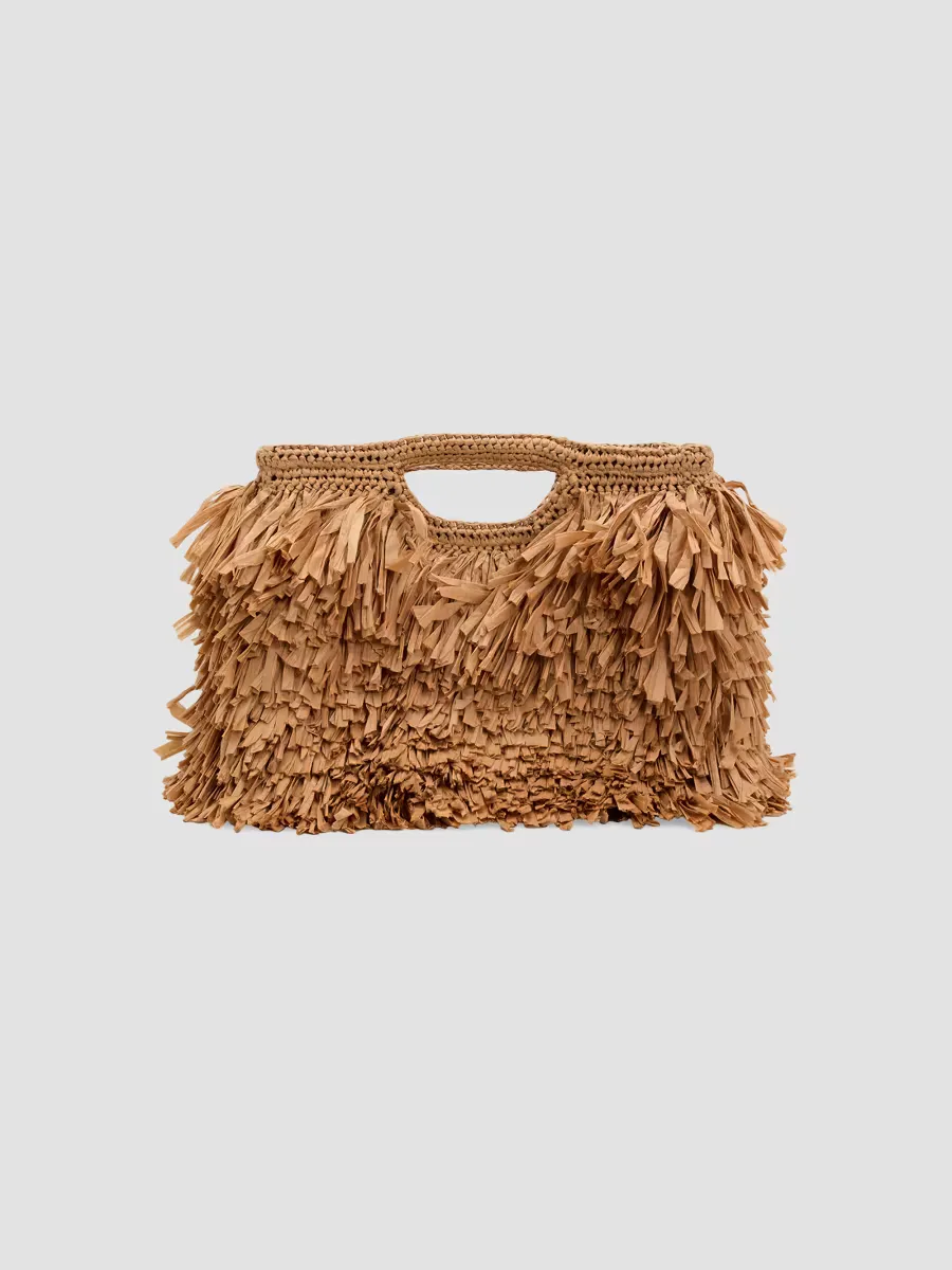 Charlie Raffia Fringe Top-Handle Bag