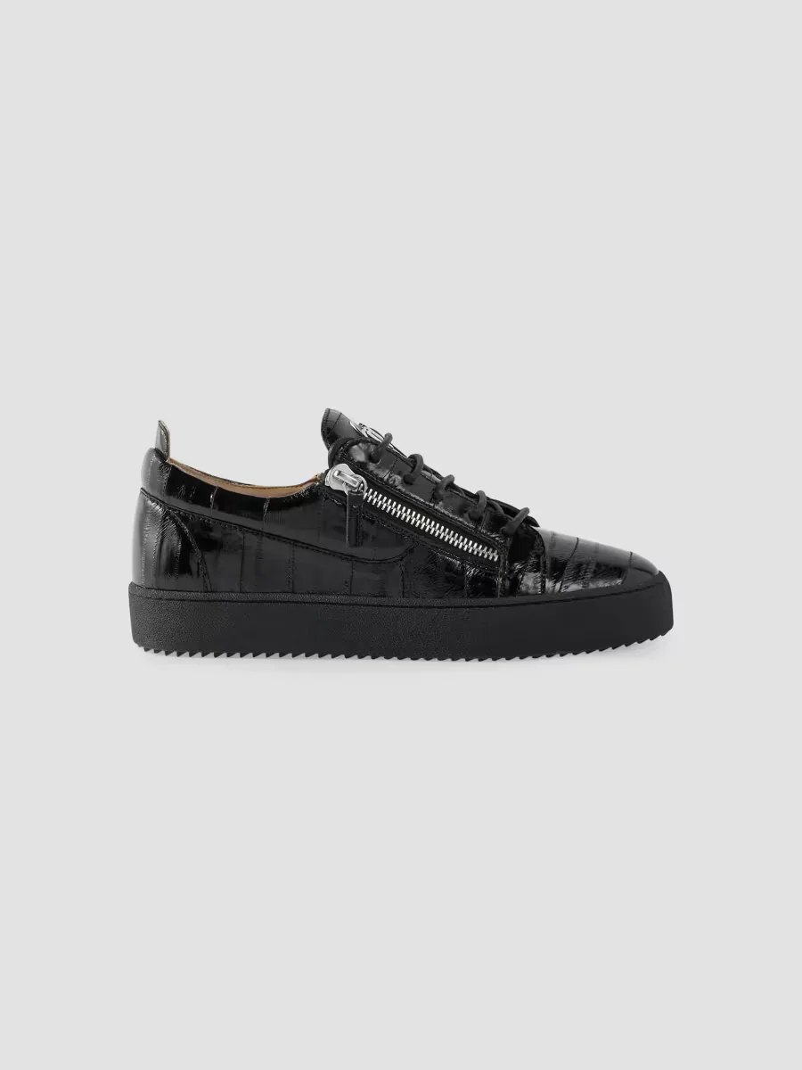 Zip-Up Eel Leather Low-Top Sneakers by Giuseppe Zanotti
