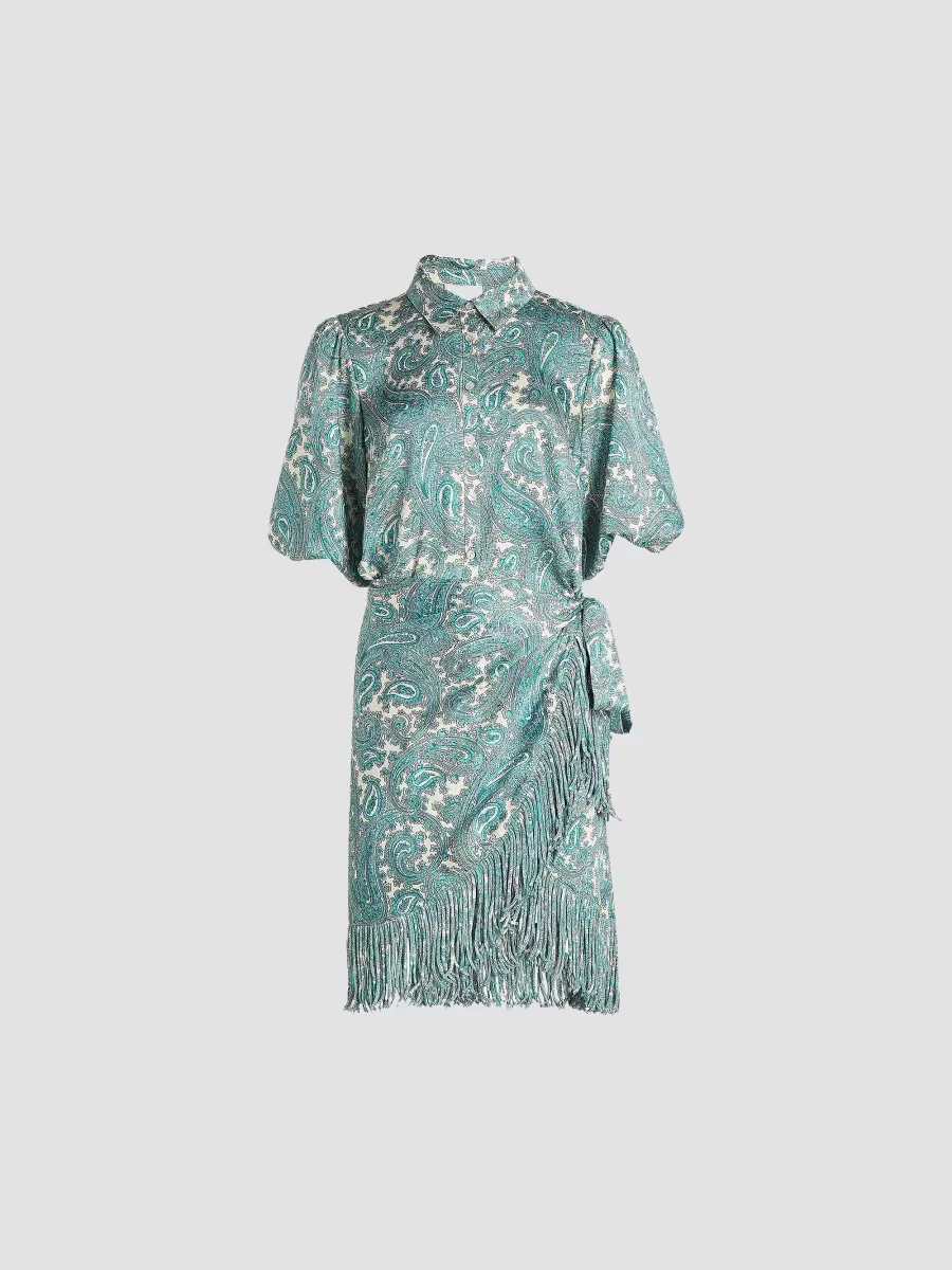 Hendrix Paisley Fringed Wrap Minidress by Cinq  Sept