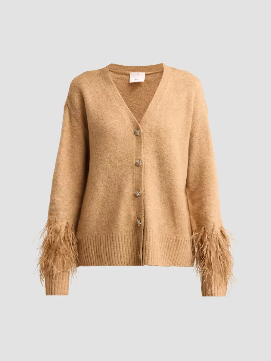 Briana Feather-Trim Knit Cardigan by Cinq  Sept