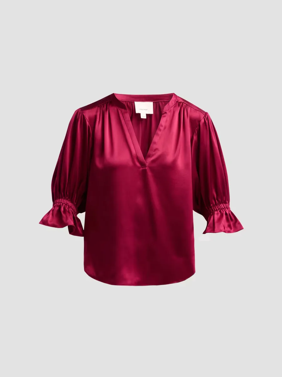 Fiona Split-Neck Silk Top by Cinq  Sept