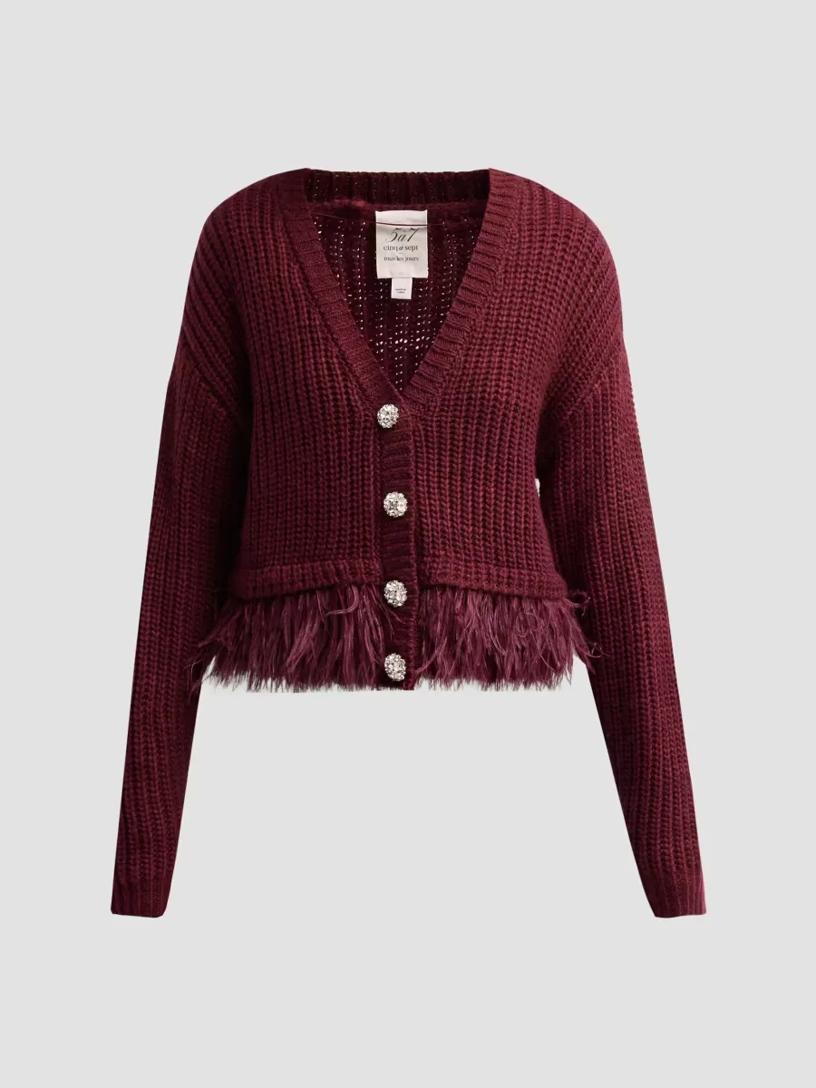 Krissi Feather-Trim Cardigan by Cinq  Sept