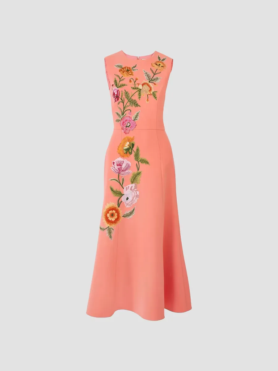 Embroidered Sleeveless Fit-&-Flare Midi-Dress by Carolina Herrera