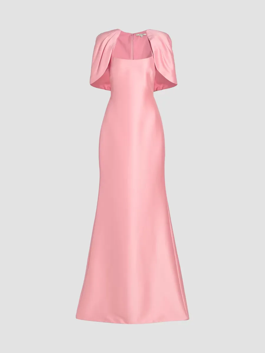 Satin Capelet Trumpet Gown by Badgley Mischka