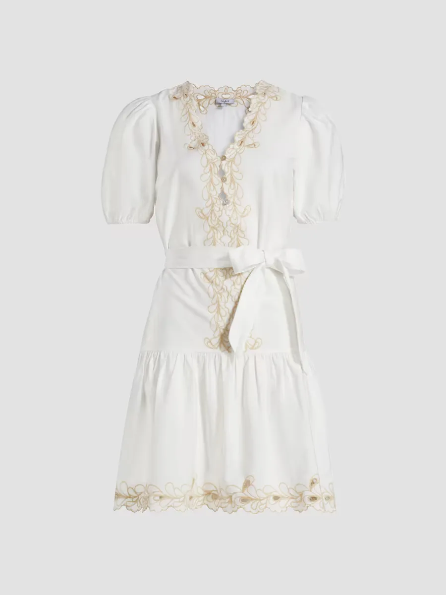 Tulip Embroidered Cotton Tie-Waist Minidress by Rails