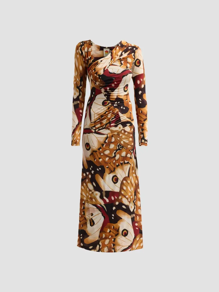 Borbofly Print Ruched A-Line Maxi Dress by FARM Rio