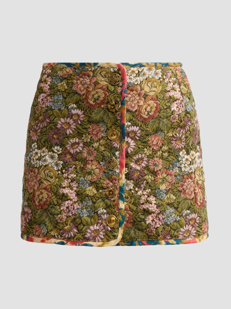 Floral Jacquard Mini Skirt by FARM Rio