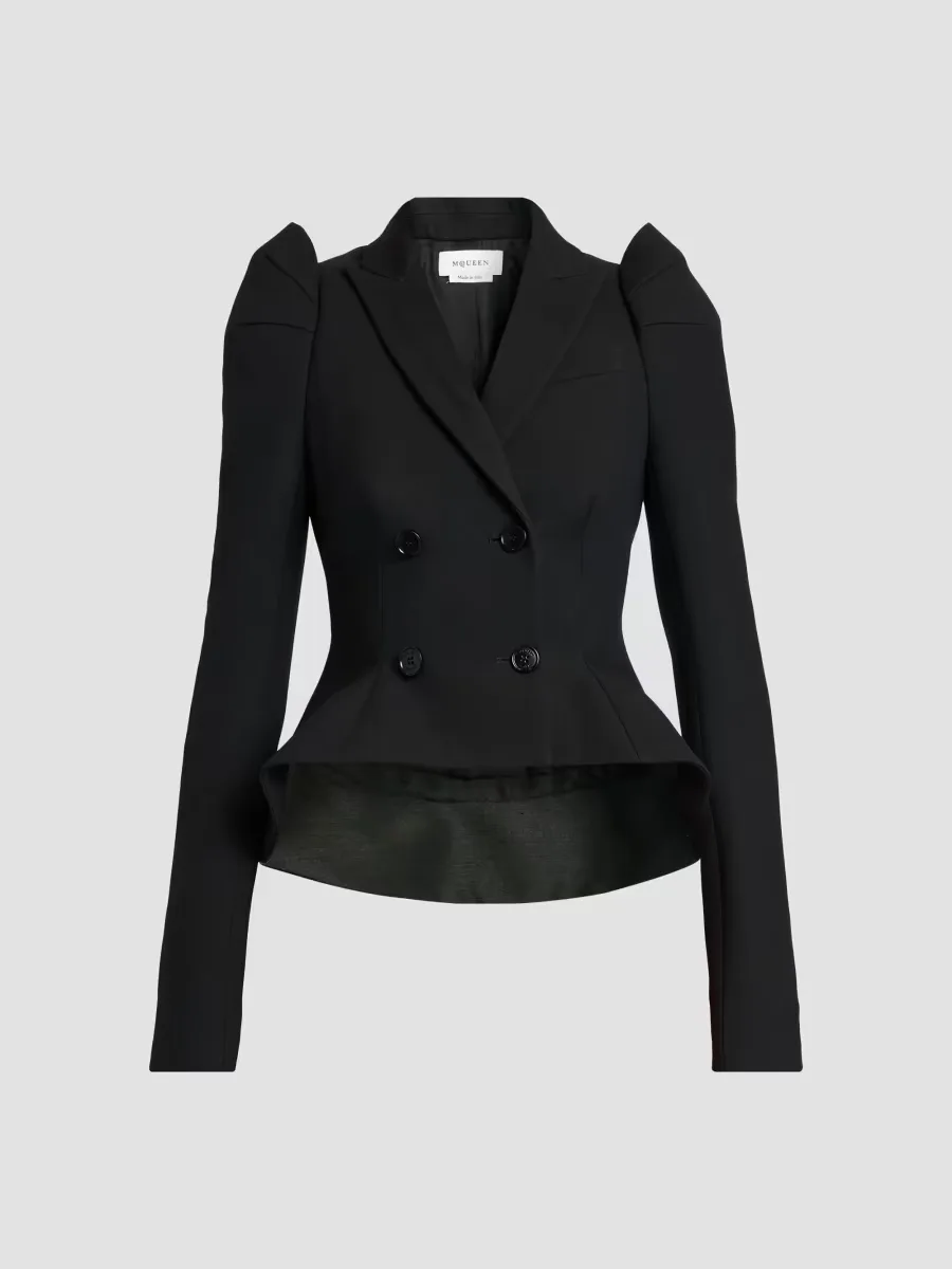 Stretch-Wool Crop Double-Breasted Blazer by McQueen