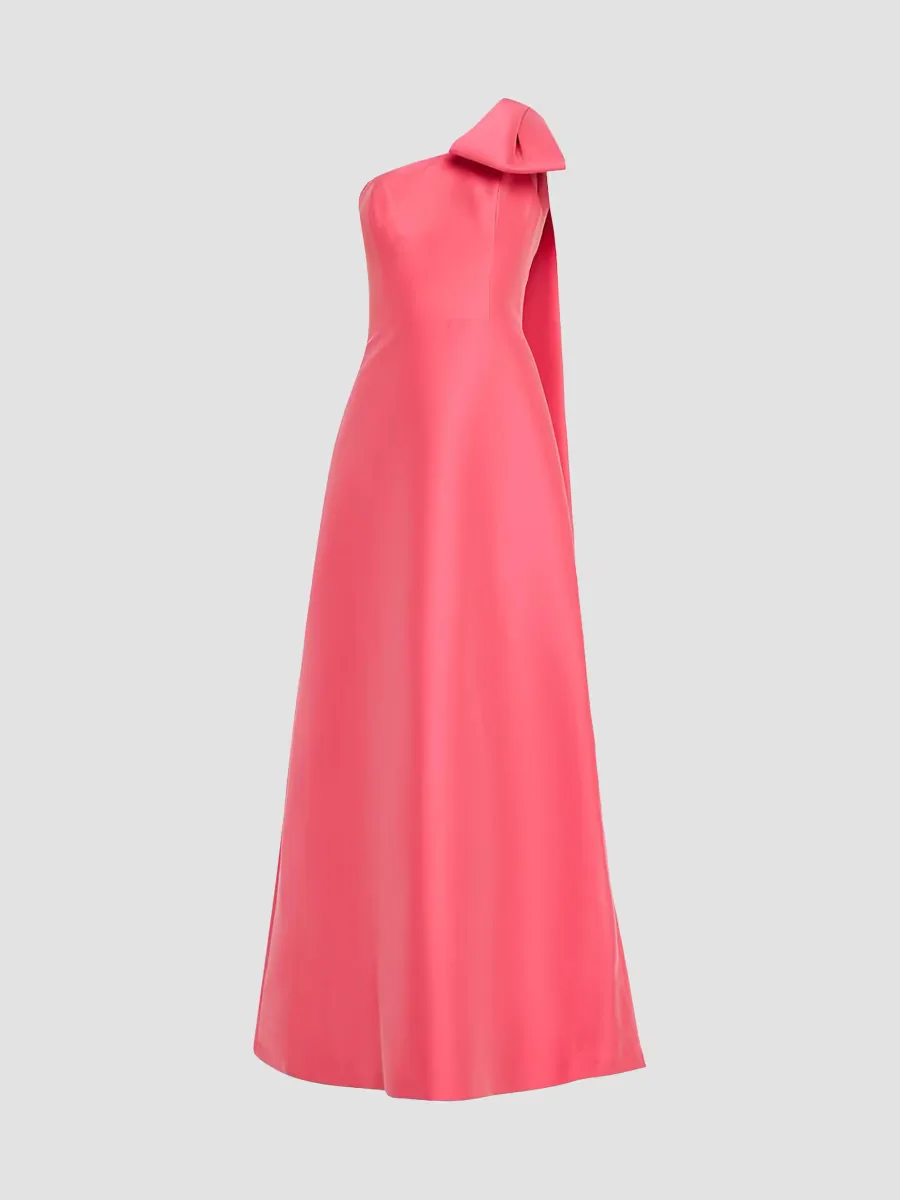 By Rickie Freeman Bow One-Shoulder Mikado A-Line Gown by Teri Jon