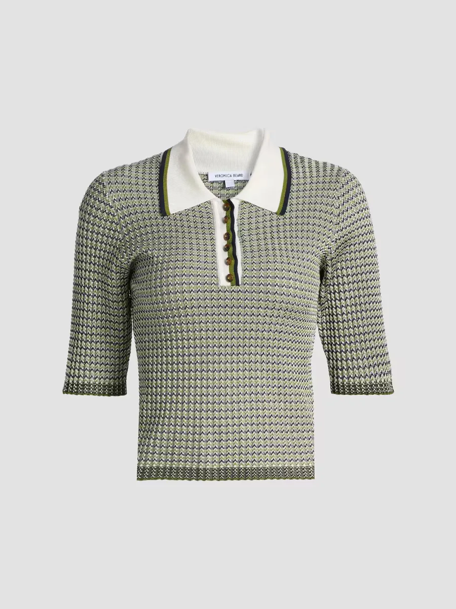 Soza Textured-Chevron Polo Top by Veronica Beard
