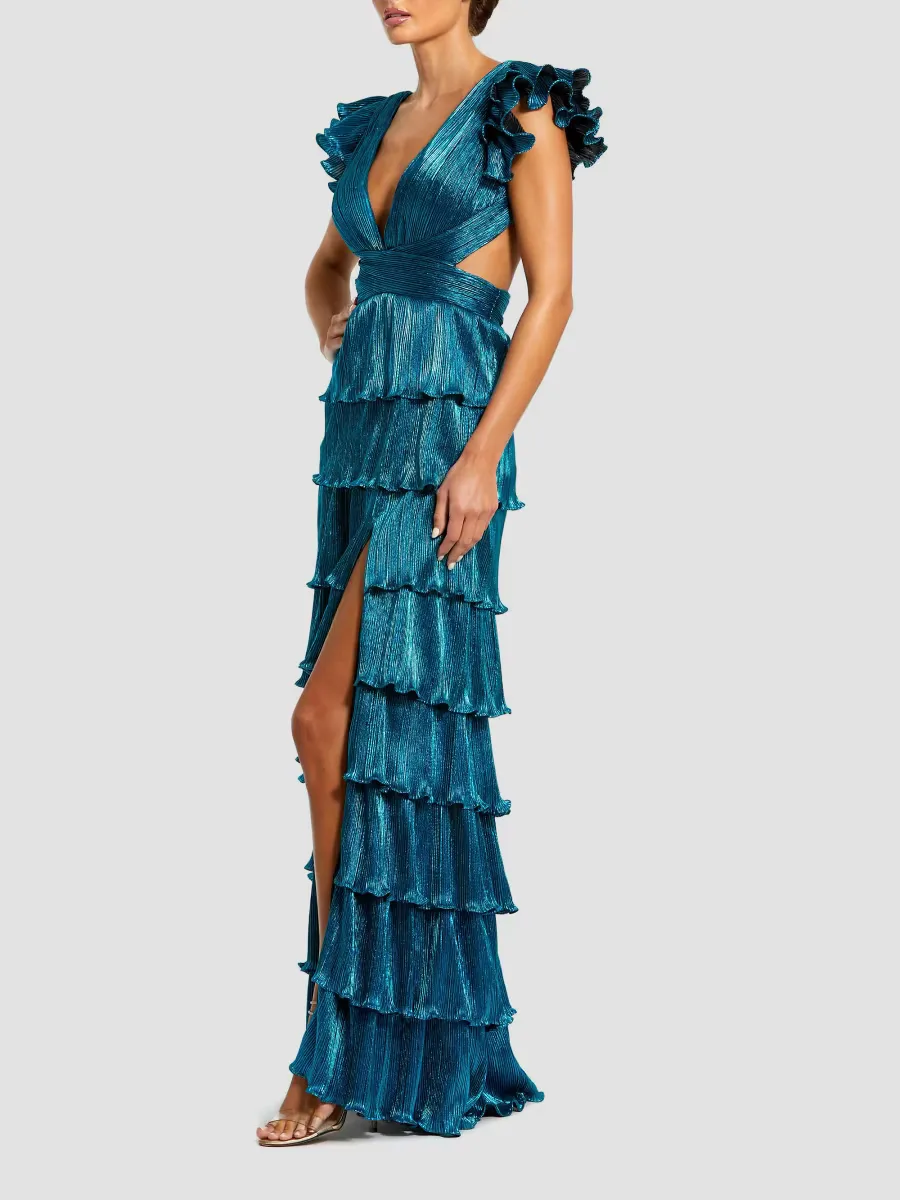 Ieena Metallic Tiered Gown by M.A.C.