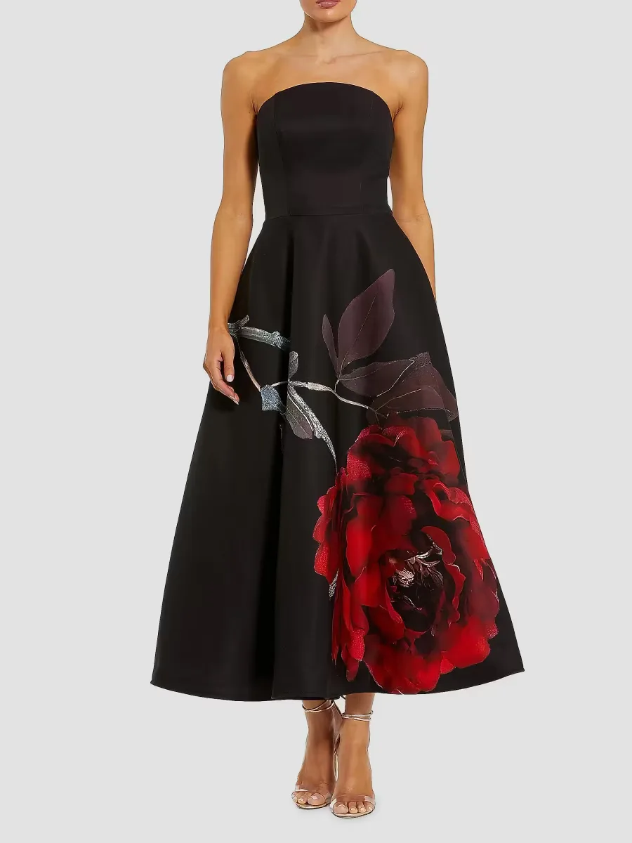 Floral Crepe Strapless Cocktail Dress by M.A.C.