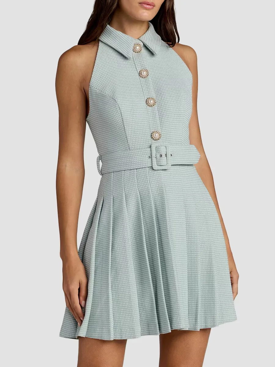 Boucl Pleated Button-Front Minidress by M.A.C.