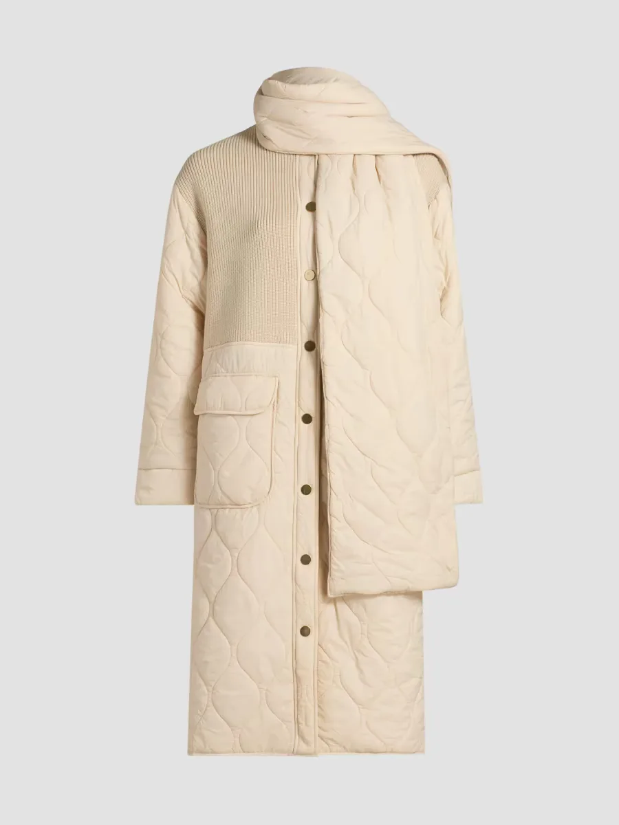 Melaine Quilted Rib-Knit Scarf Coat by Ramy Brook