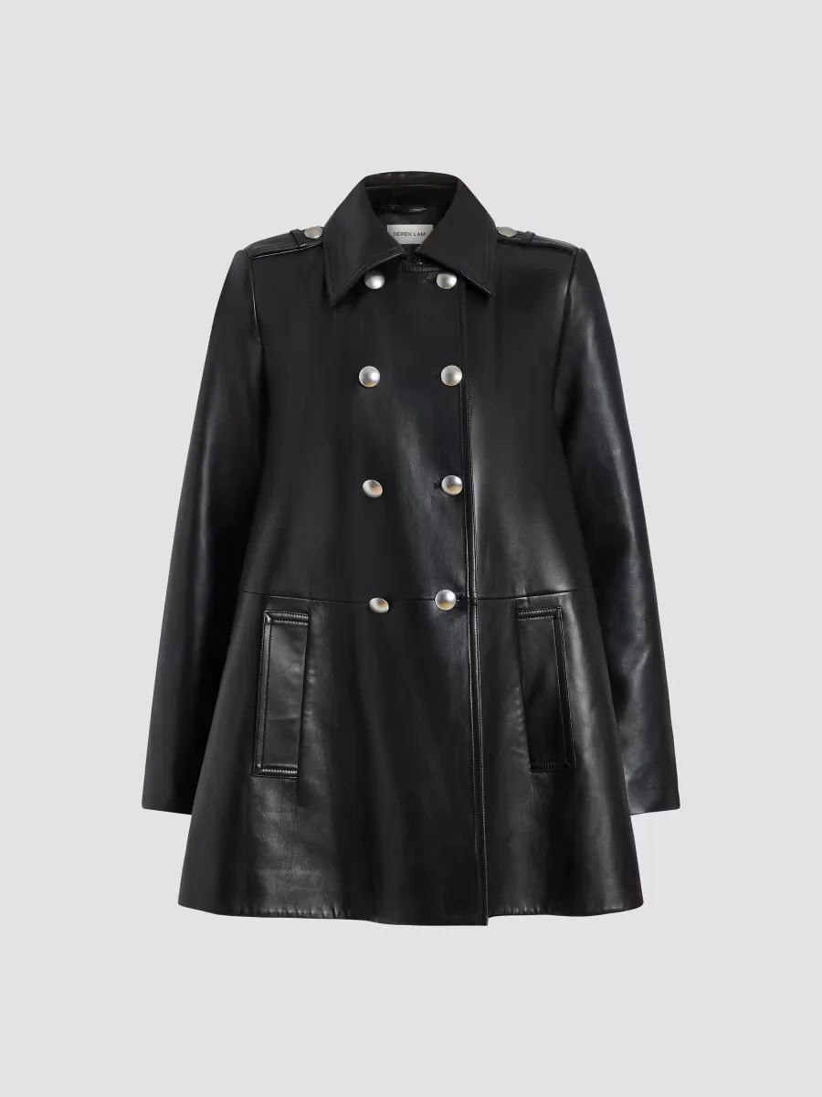 Juniper Leather Double-Breasted Swing Coat by Derek Alexander