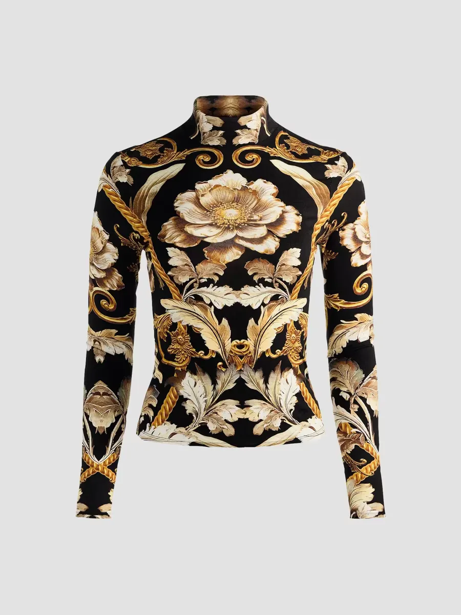 Delaina Printed Turtleneck Top by Alice + Olivia