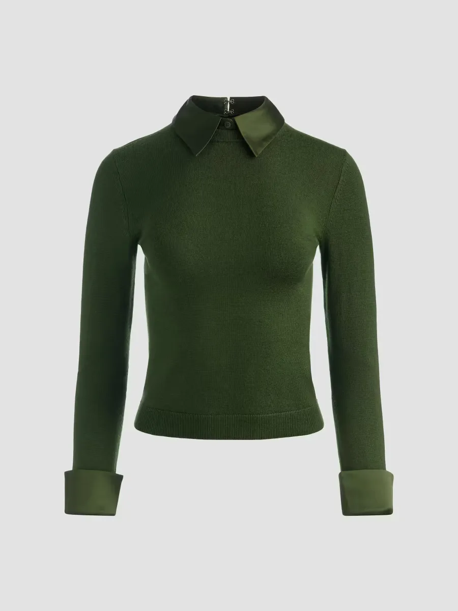 Porla Wool-Blend Spread-Collar Sweater by Alice + Olivia