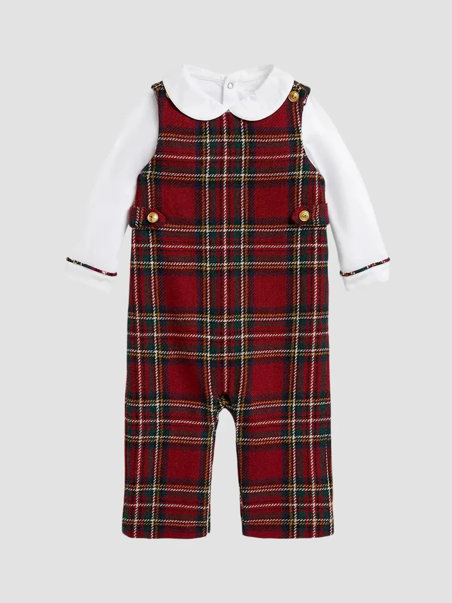 Plaid Cotton Bodysuit & Wool-Blend Overalls Set by Polo Ralph Lauren