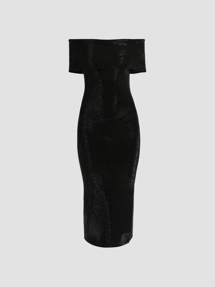 Gem Fold-Over Off-The-Shoulder Midi-Dress by Michael Kors