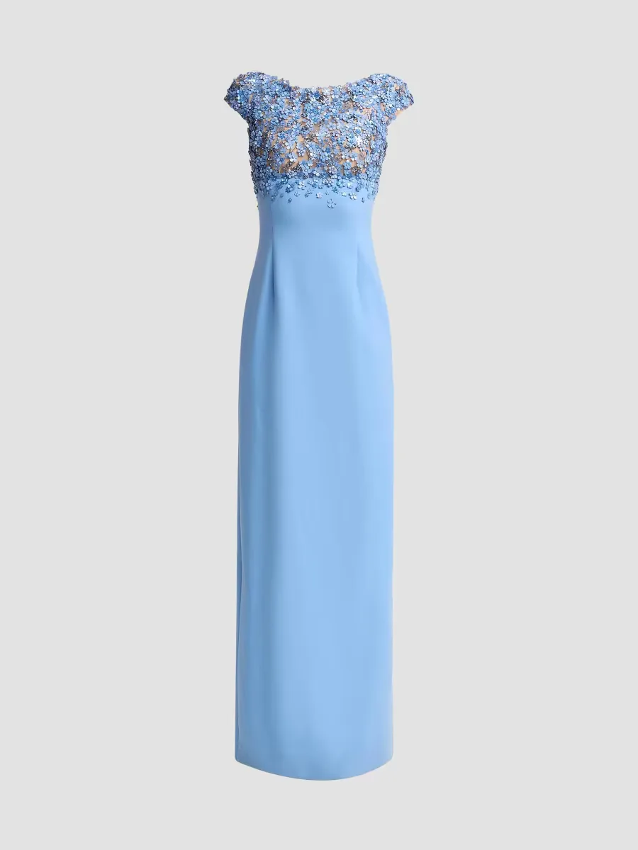 Crystal-Embellished Hydrangea Column Gown