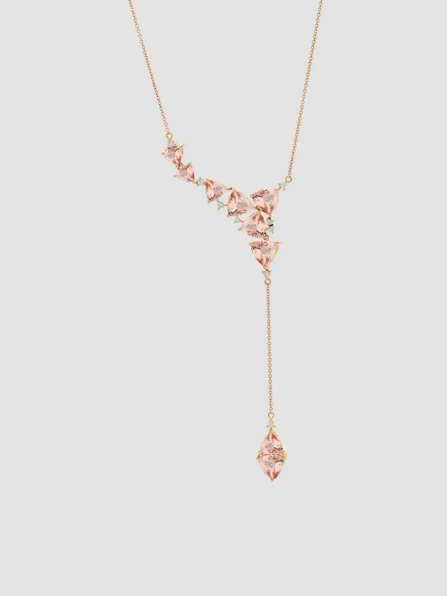 Mirage 18K Rose Gold, Morganite & 0.19 TCW Diamond Asymmetric Lariat Necklace by Hueb