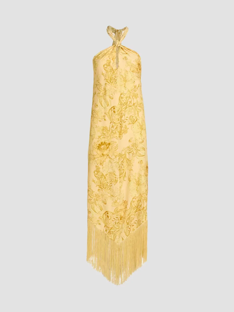Zar Jacquard Fringed Maxi Dress
