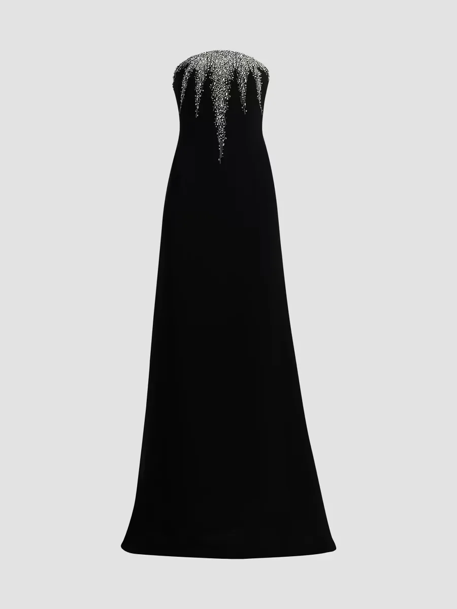 Crystal-Embellished Crepe Strapless Fit & Flare Gown by Naeem Khan
