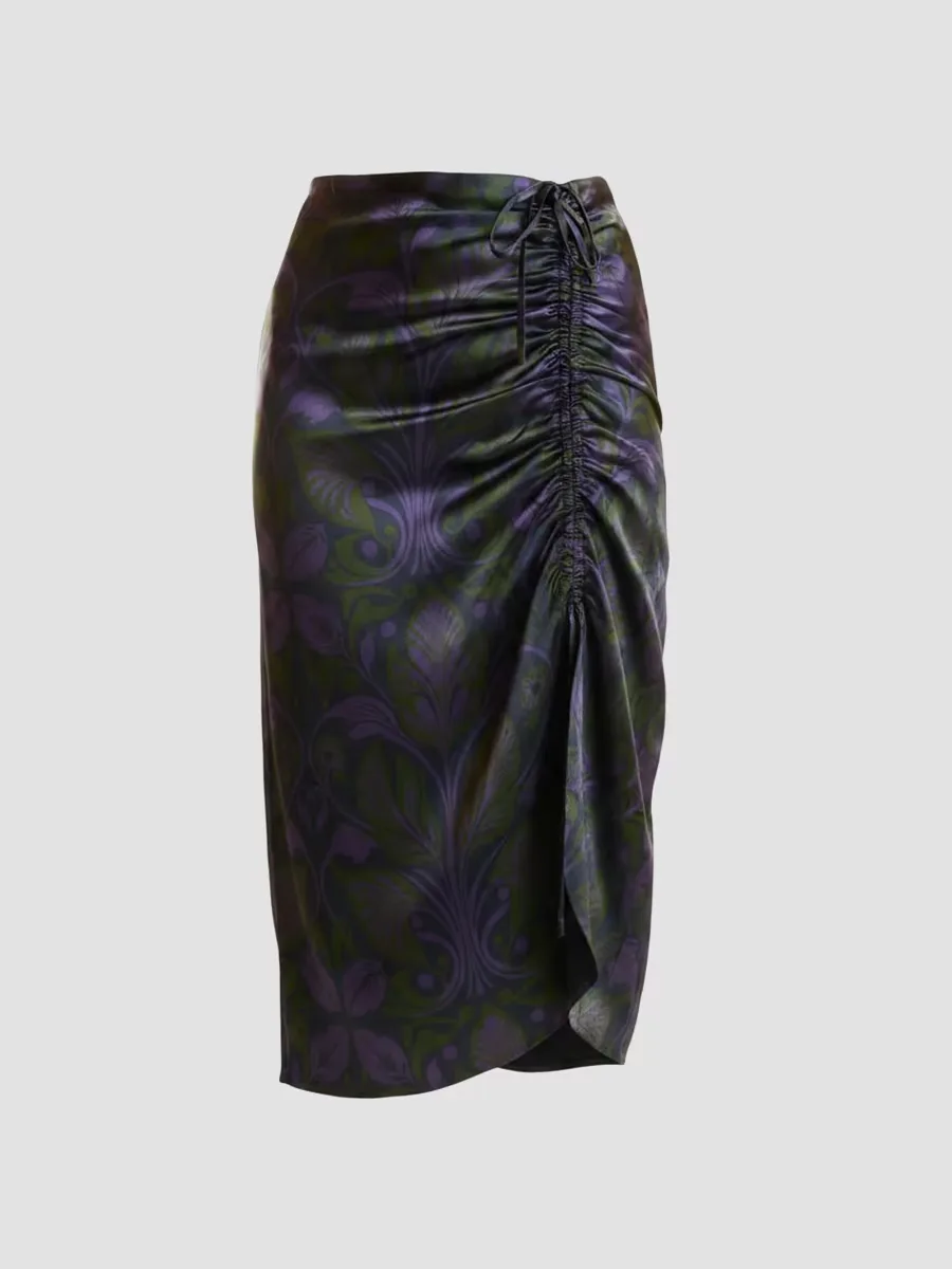 Siren Printed Silk Ruched Midi Skirt by Cynthia Rowley