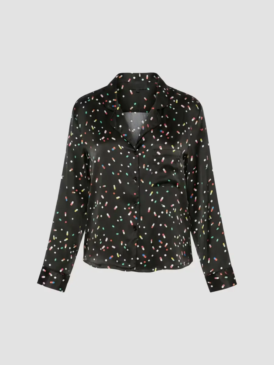 Pill Print Silk Button-Front Pajama Shirt by Cynthia Rowley