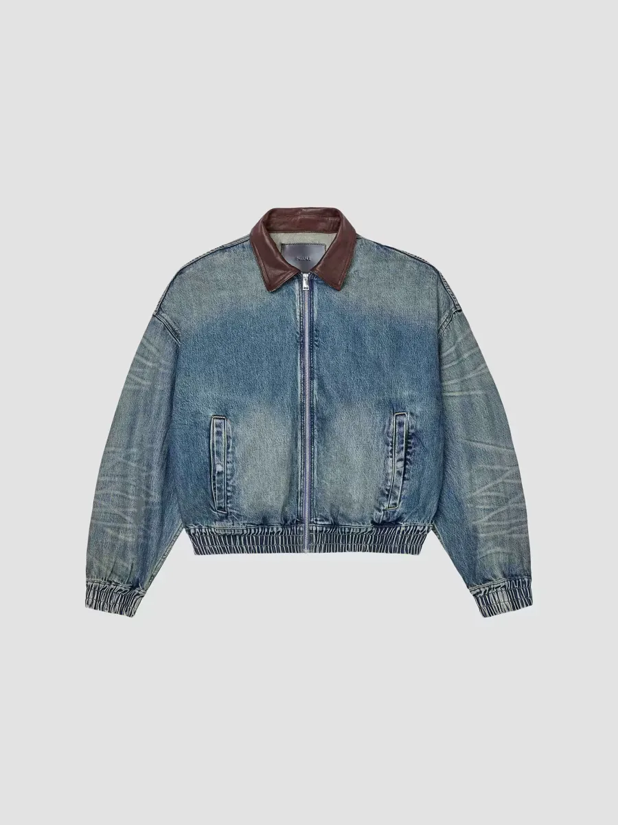 Contrast-Collar Cotton Denim Oversized Jacket by Purple Brand