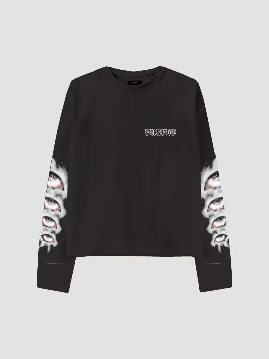 Oversized Crop Cotton Long-Sleeve Crewneck T-Shirt by Purple Brand