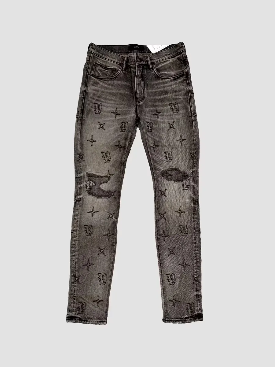 Monogram Distressed Low-Rise Jeans by Purple Brand