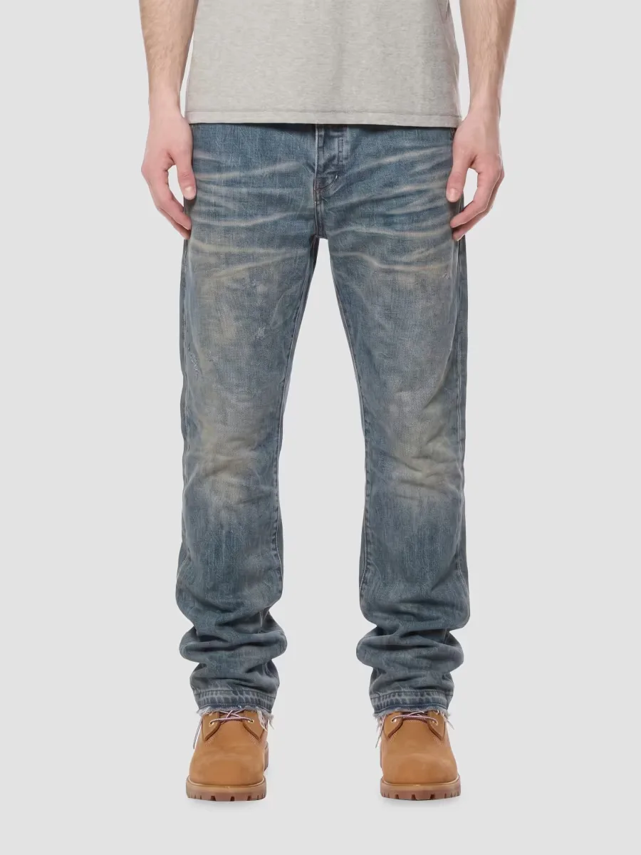 Distressed Washed Mid-Rise Straight-Leg Jeans by Purple Brand