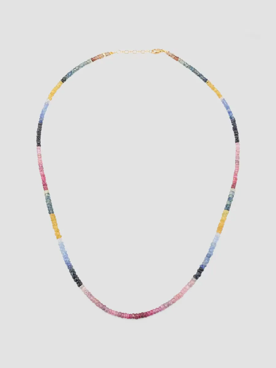Light Rainbow 14K Yellow Gold & Sapphire Beaded Necklace