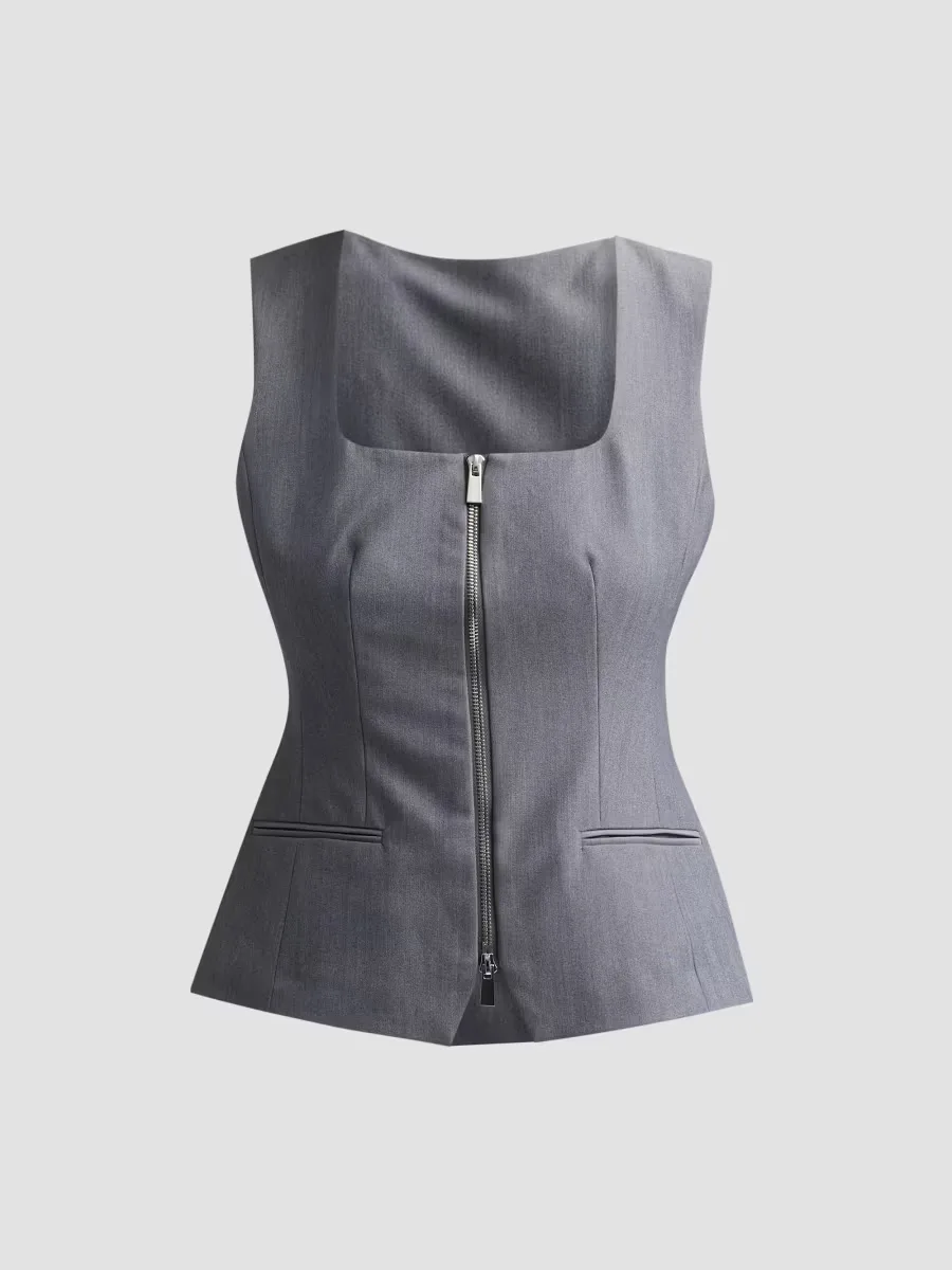 Yara Zip-Front Vest - Steel by Toccin