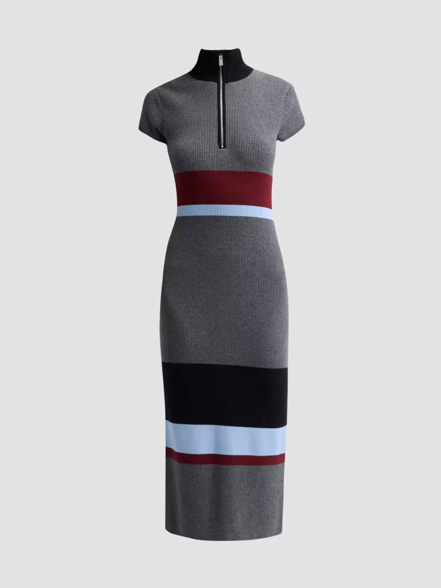Dasha Short-Sleeve Half-Zip Midi Dress by Toccin
