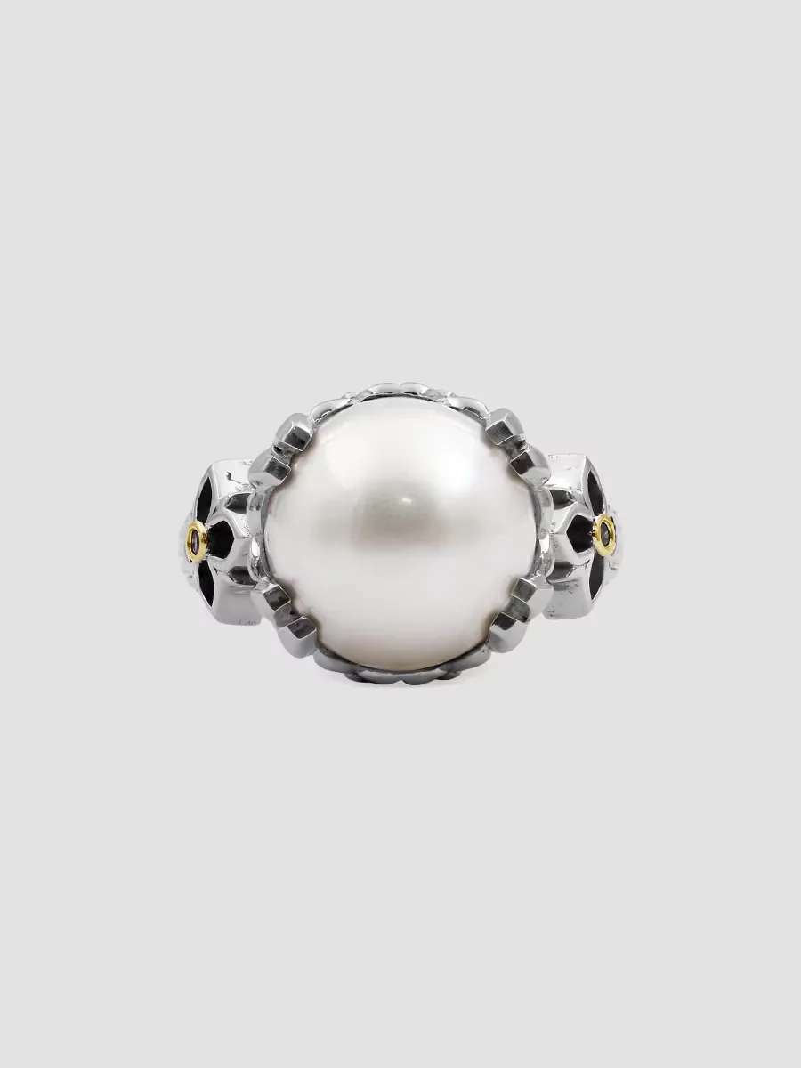 Sterling Silver, 18K Yellow Gold, Freshwater Pearl & 0.02 TCW Diamond Ring by Stephen Dweck