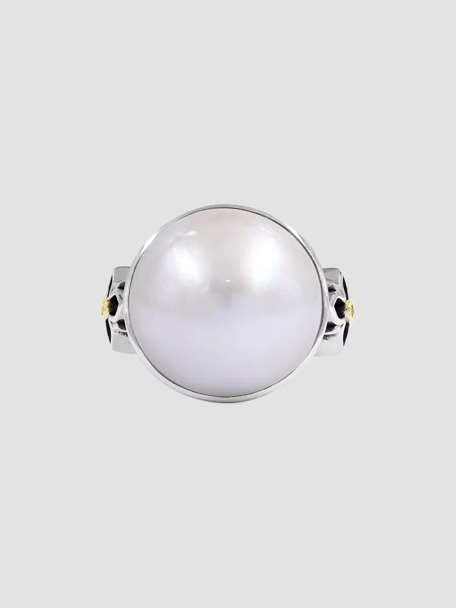 Sterling Silver, 18K Yellow Gold, Cultured Mab Pearl & 0.02 TCW Diamond Statement Ring