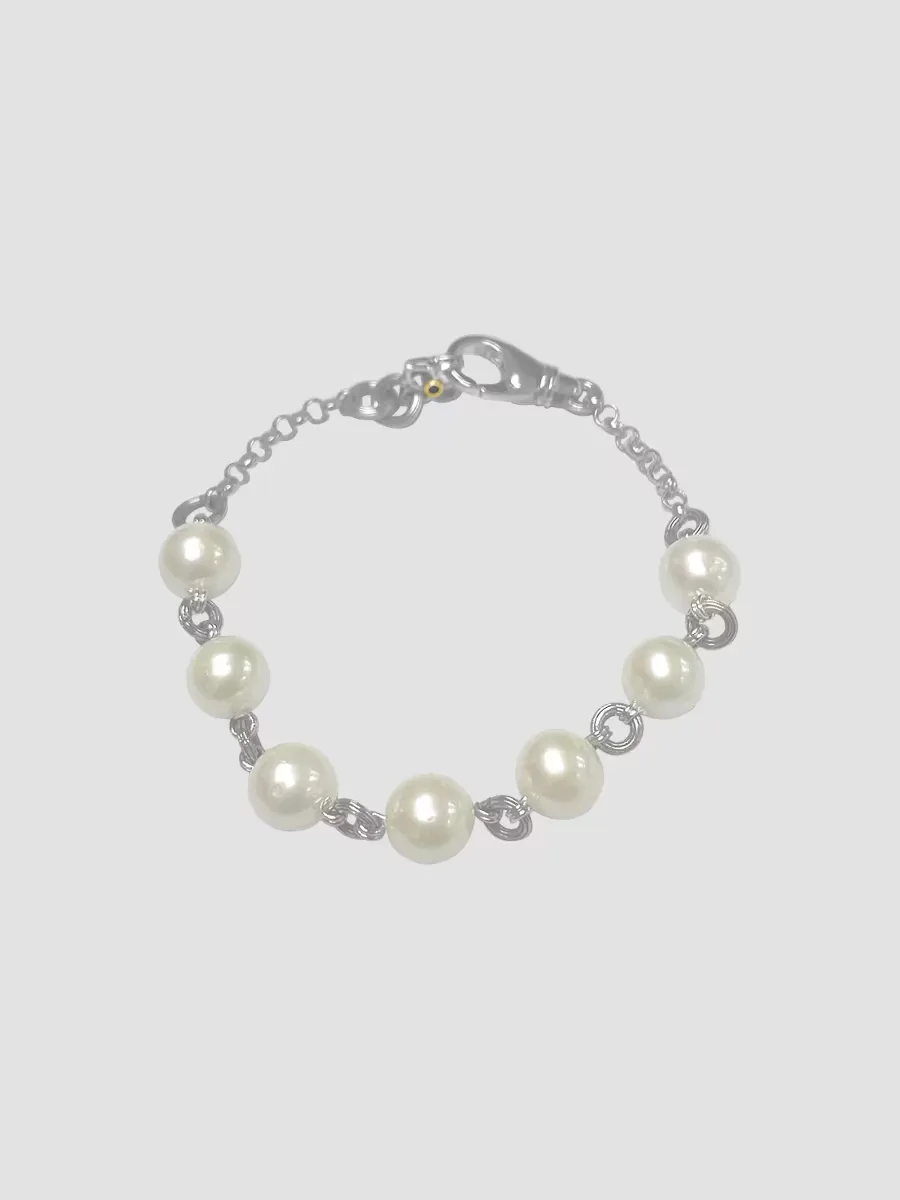 Sterling Silver, Cultured Freshwater Pearl & 0.03 TCW Diamond Bracelet