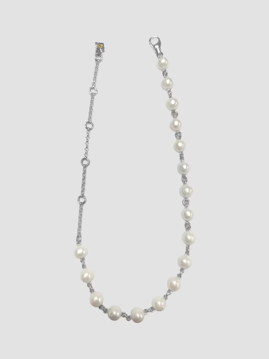 Sterling Silver, Freshwater Pearl & 0.03 TCW Diamond Chain Necklace