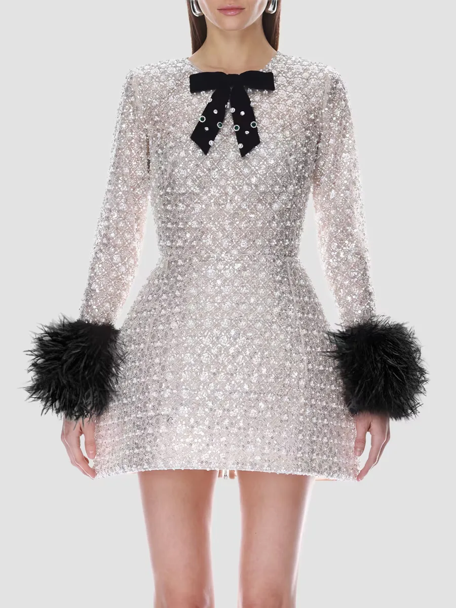 Embellished Feather-Cuff Mini Dress by Bronx Banco